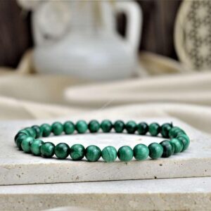 náramok MALACHIT 6mm - Pohlcuje negatívne Energie a Jedy, Čistí Čakry, Otvára srdce, Ochrana, Premena - EXTRA KVALITA