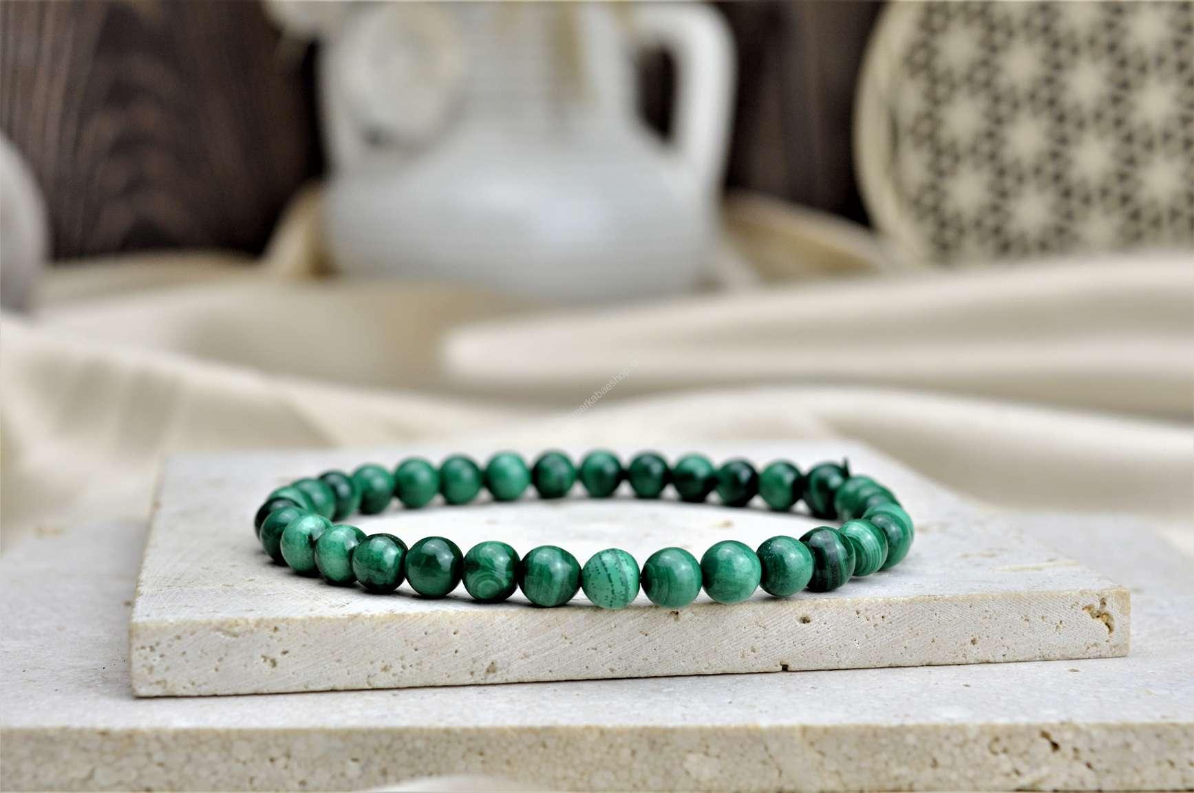 náramok MALACHIT 6mm - Pohlcuje negatívne Energie a Jedy, Čistí Čakry, Otvára srdce, Ochrana, Premena - EXTRA KVALITA