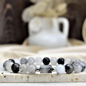 náramok KRIŠTÁĽ S TURMALÍNOM - Silná Ochrana, Celková očista, Duševný vývoj, Odpustenie, Rozpustenie Blokád