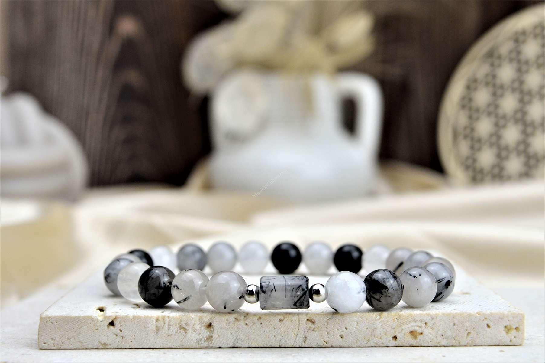 náramok KRIŠTÁĽ S TURMALÍNOM - Silná Ochrana, Celková očista, Duševný vývoj, Odpustenie, Rozpustenie Blokád