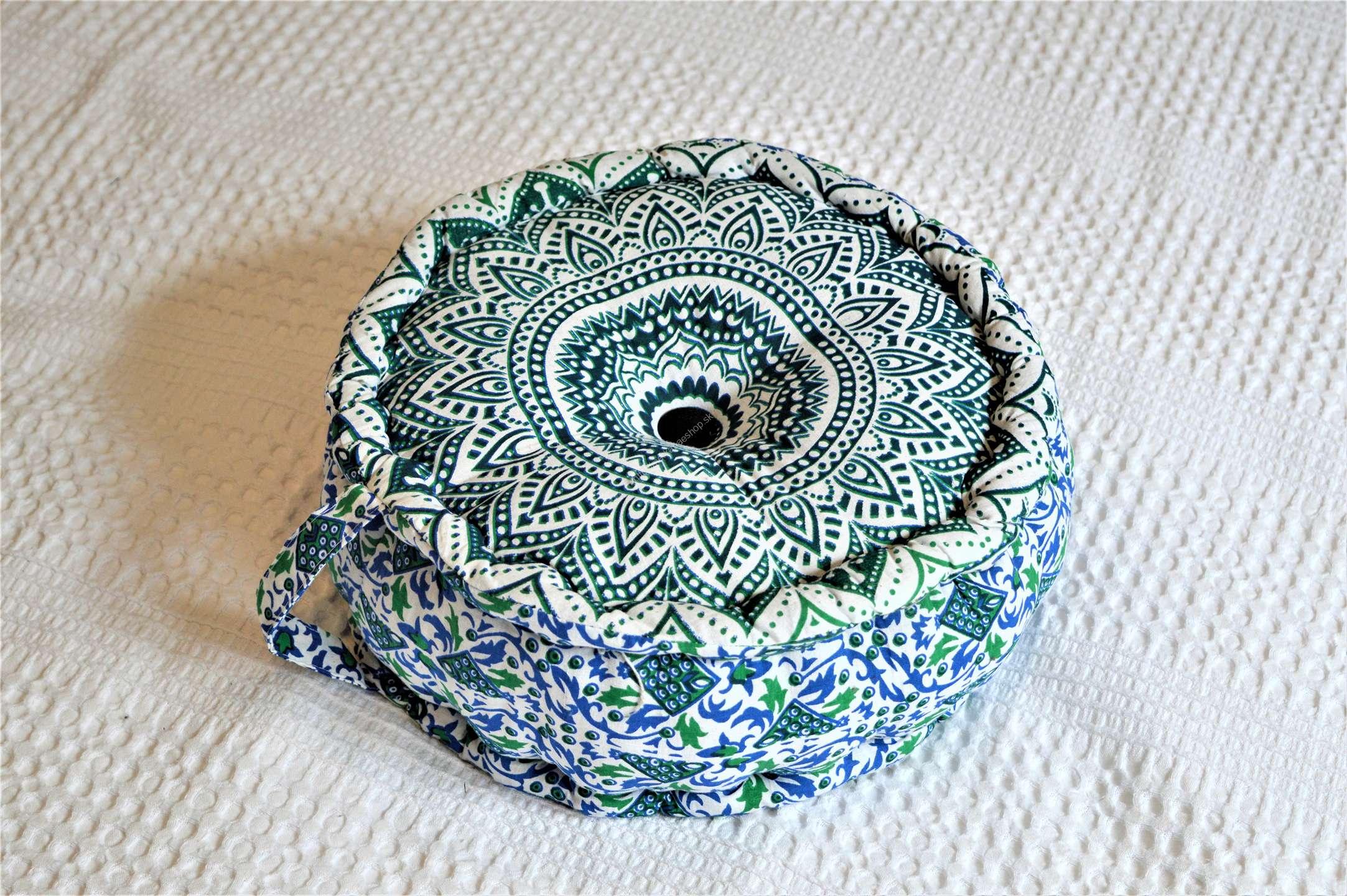 Meditačný vankúš MANDALA s rukoväťou modrý 32cm – Obrázok 3