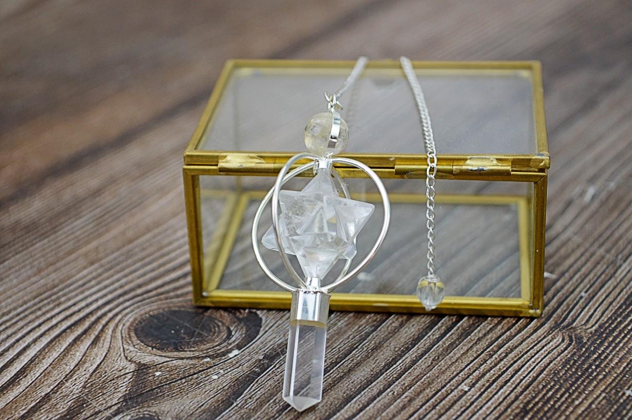 Kyvadlo KRYŠTÁĽ s Merkabou, Obeliskom a Guľou