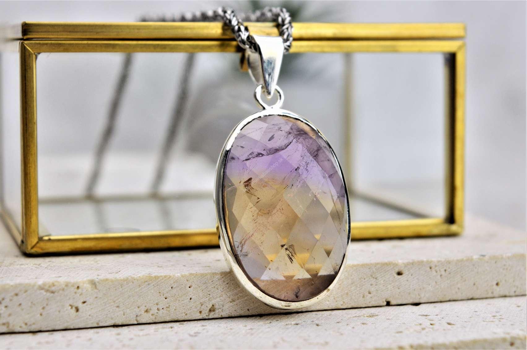 Strieborný prívesok AMETRÍN briliantový brus - Jednota, Duchovná ochrana, Harmónia – Obrázok 3