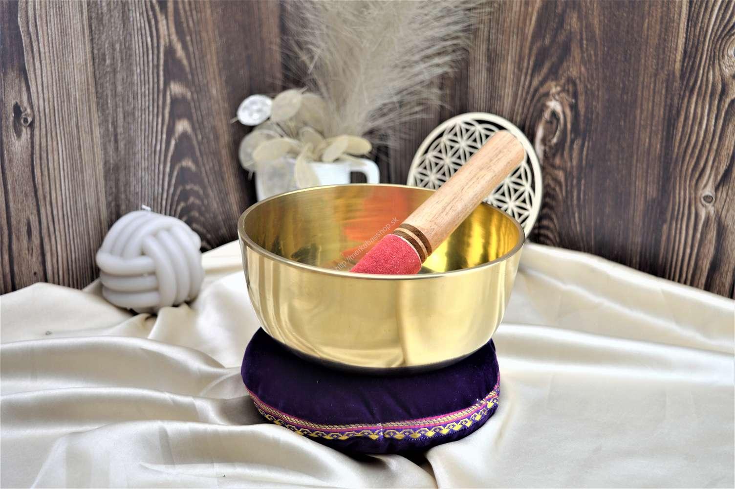 Mosadzná Tibetská spievajúca miska 17cm 1,1kg + gong a vankúšik