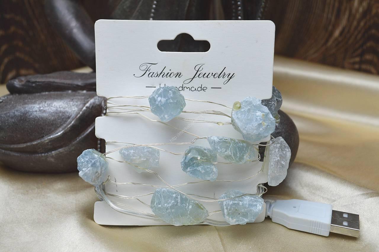 LED svetelná reťaz - surový CELESTÍN cca 19 kamienkov , 227cm – Obrázok 3