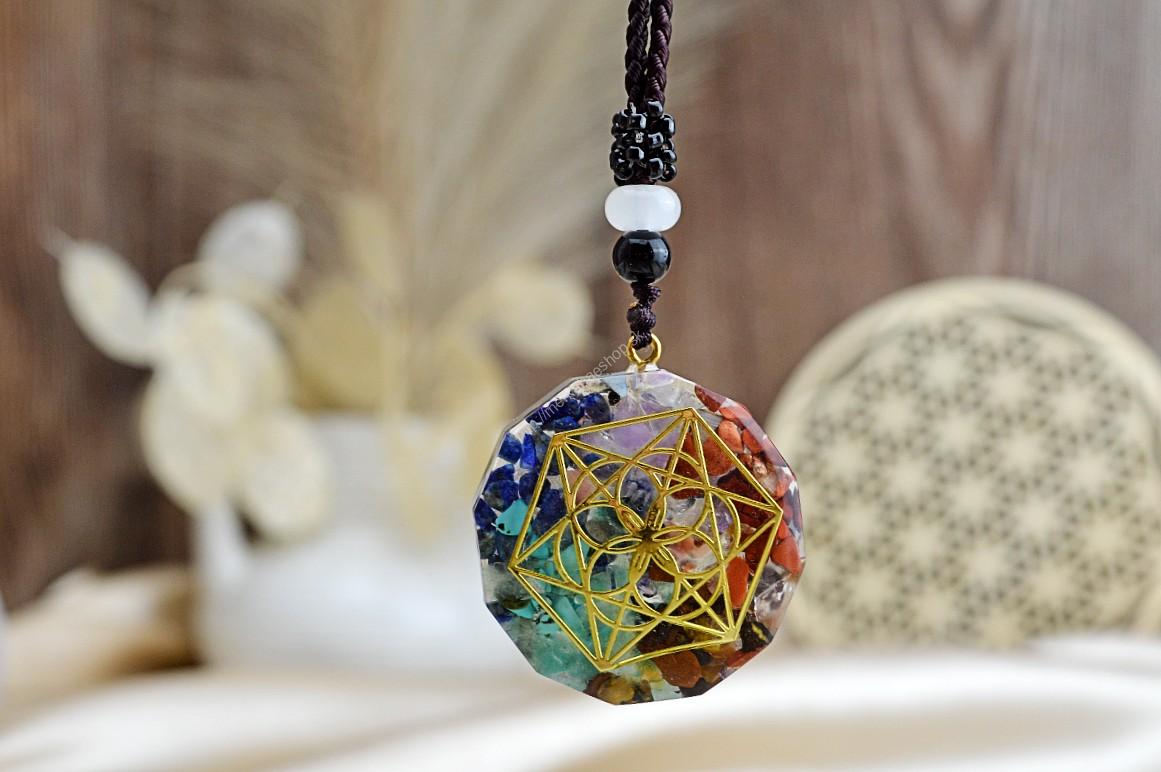 Orgonitový energetický čakrový Amulet SEMENO ŽIVOTA (Ochrana, Harmónia, Energia)