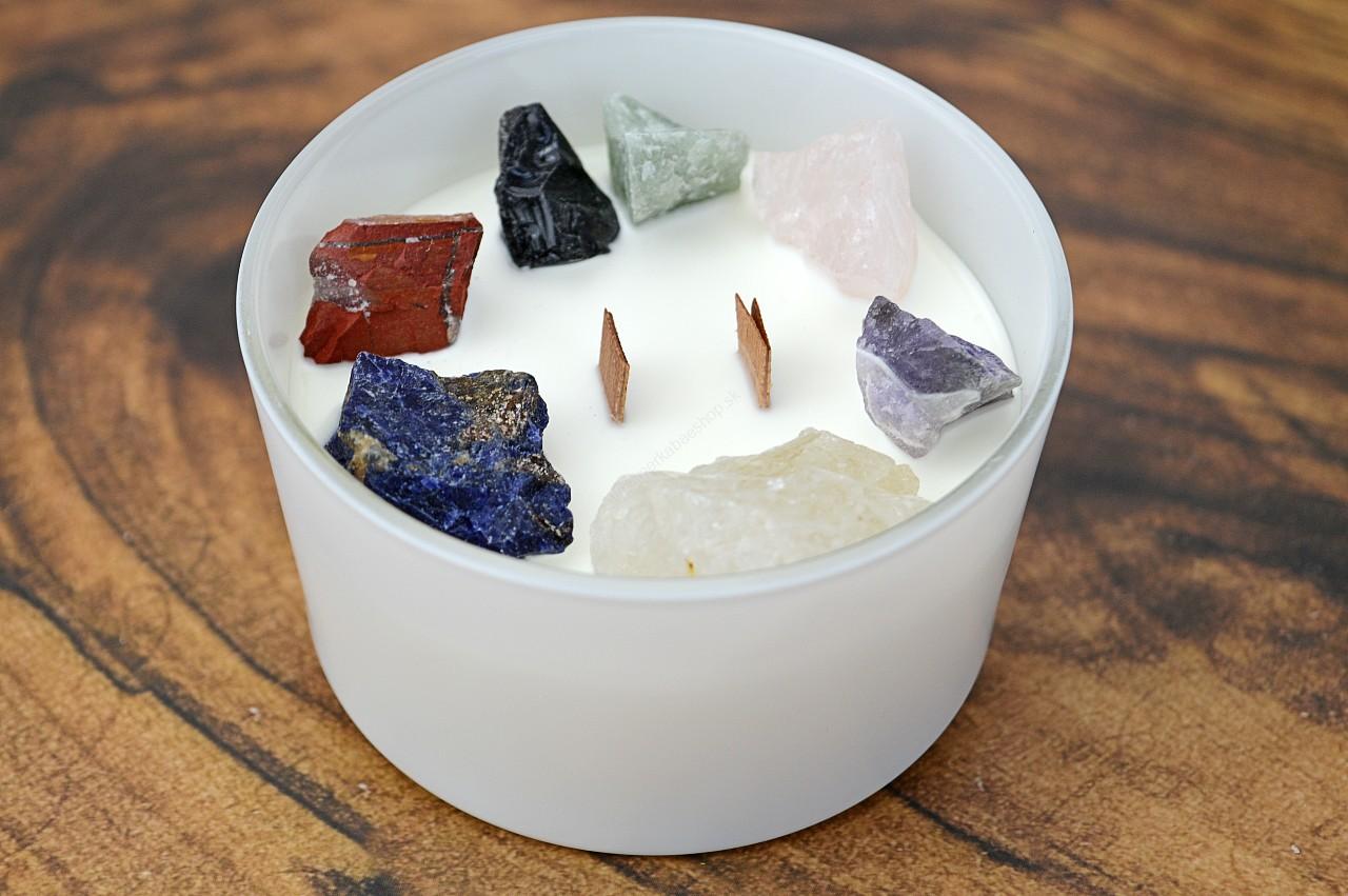 Prírodná Sójová Čakrová Sviečka s esenciálnymi olejmi a Drahými Kameňmi - 7 Čakier – Obrázok 4
