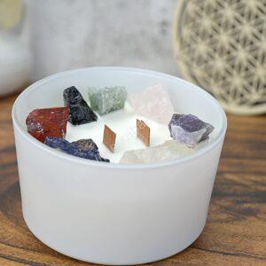 Prírodná Sójová Čakrová Sviečka s esenciálnymi olejmi a Drahými Kameňmi - 7 Čakier