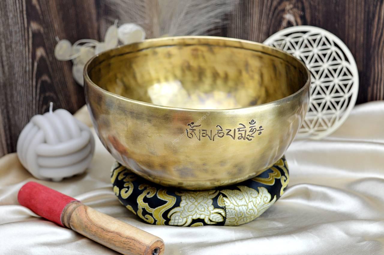 Veľká ručne tepaná Tibetská misa 1,5kg , 22cm + gong a vankúšik