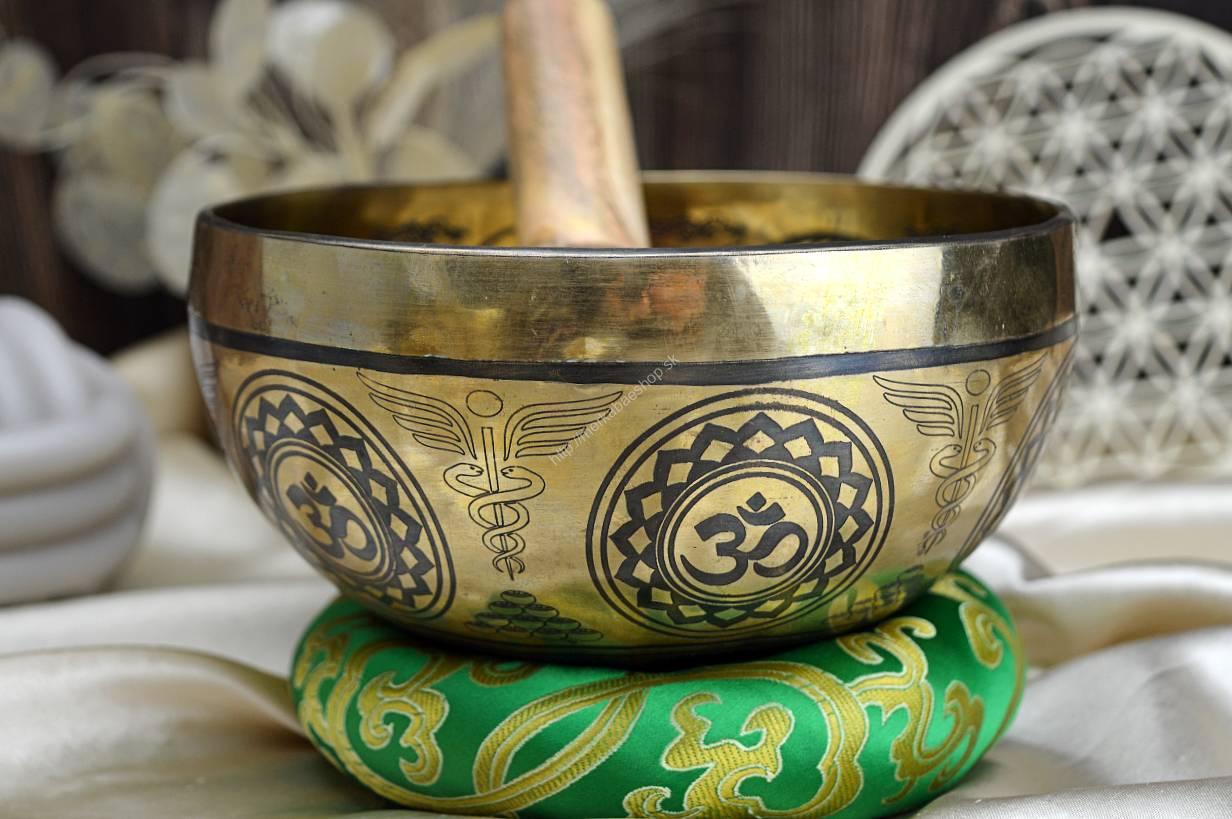 Ručne tepaná gravírovaná Tibetská spievajúca miska KVET ŽIVOTA - 7 čakier + gong a vankúšik – Obrázok 3