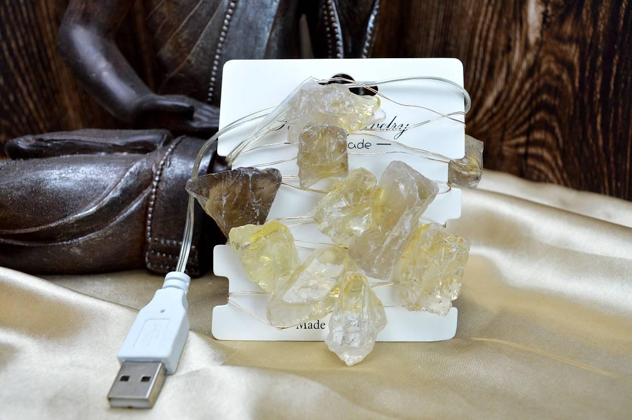 LED svetelná reťaz - surový CITRÍN cca 19 kamienkov , 227cm – Obrázok 3