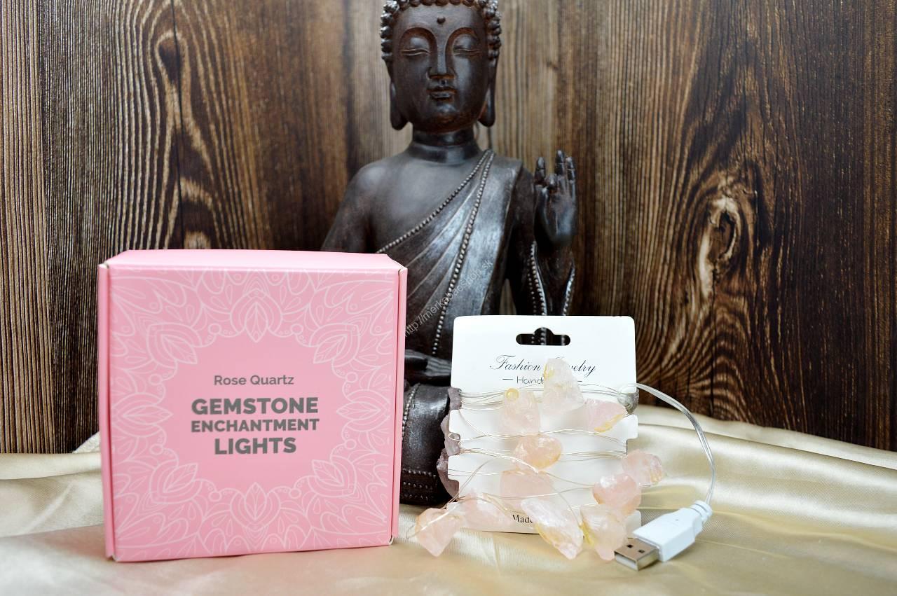 LED svetelná reťaz - surový RUŽENÍN cca 19 kamienkov , 227cm