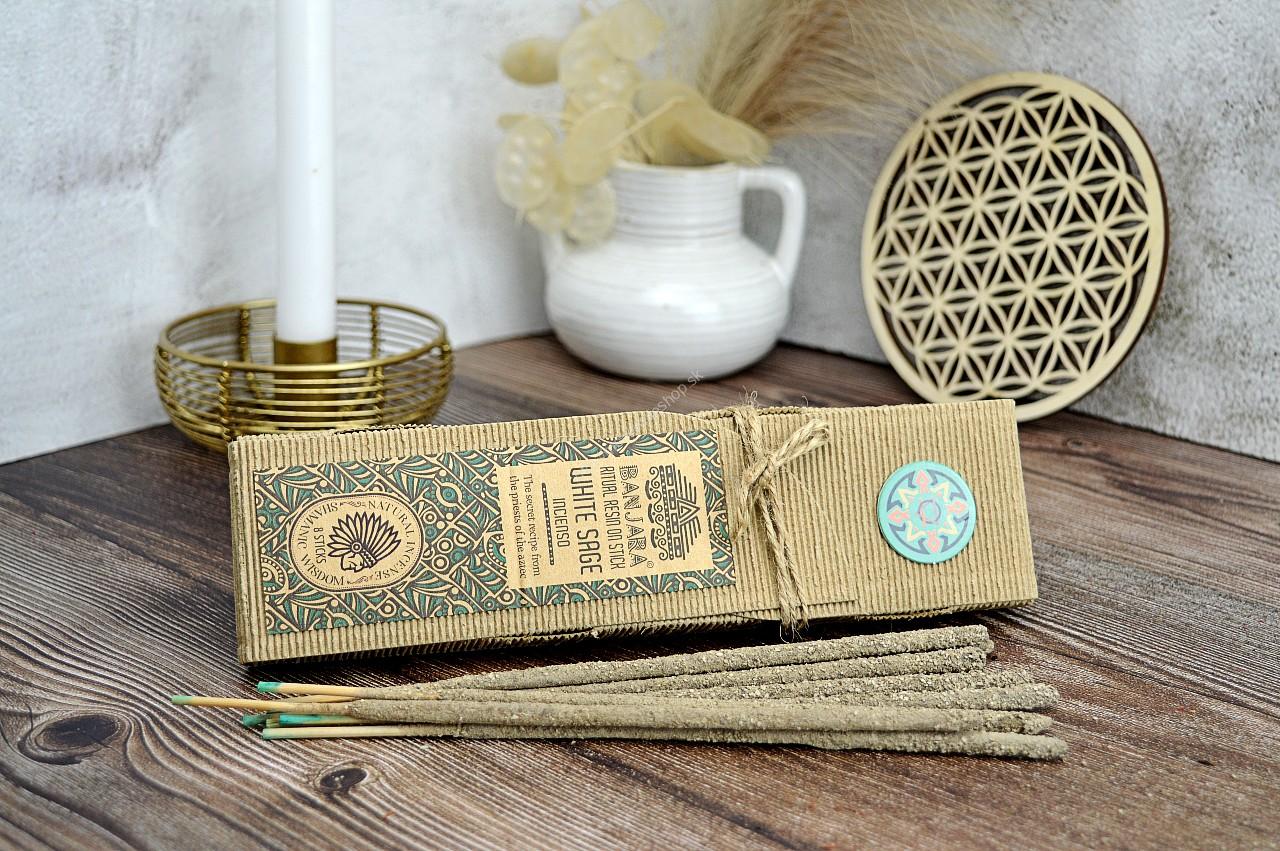 Prírodné dlho horiace Živicové vonné tyčinky BANJARA Rituálna edícia - BIELA ŠALVIA