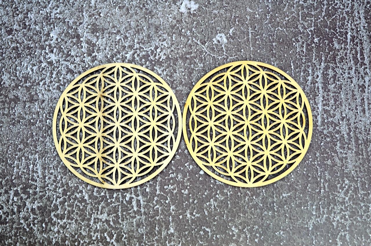 2 KS Drevenná podtácka Vyrezávaná mandala Kvet Života