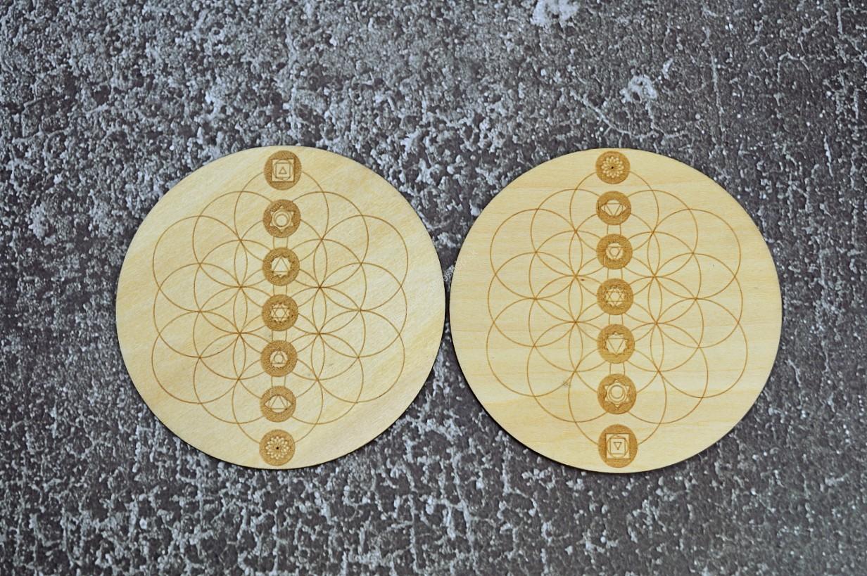 2 KS Drevenná podtácka mandala Kvet Života 7 ČAKIER