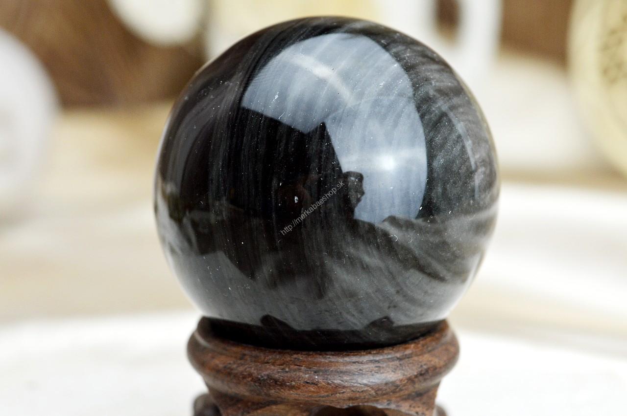 Guľa Manifestácie a Ochrany zo Strieborného OBSIDIÁNU #3 AAA Kvalita – Obrázok 2