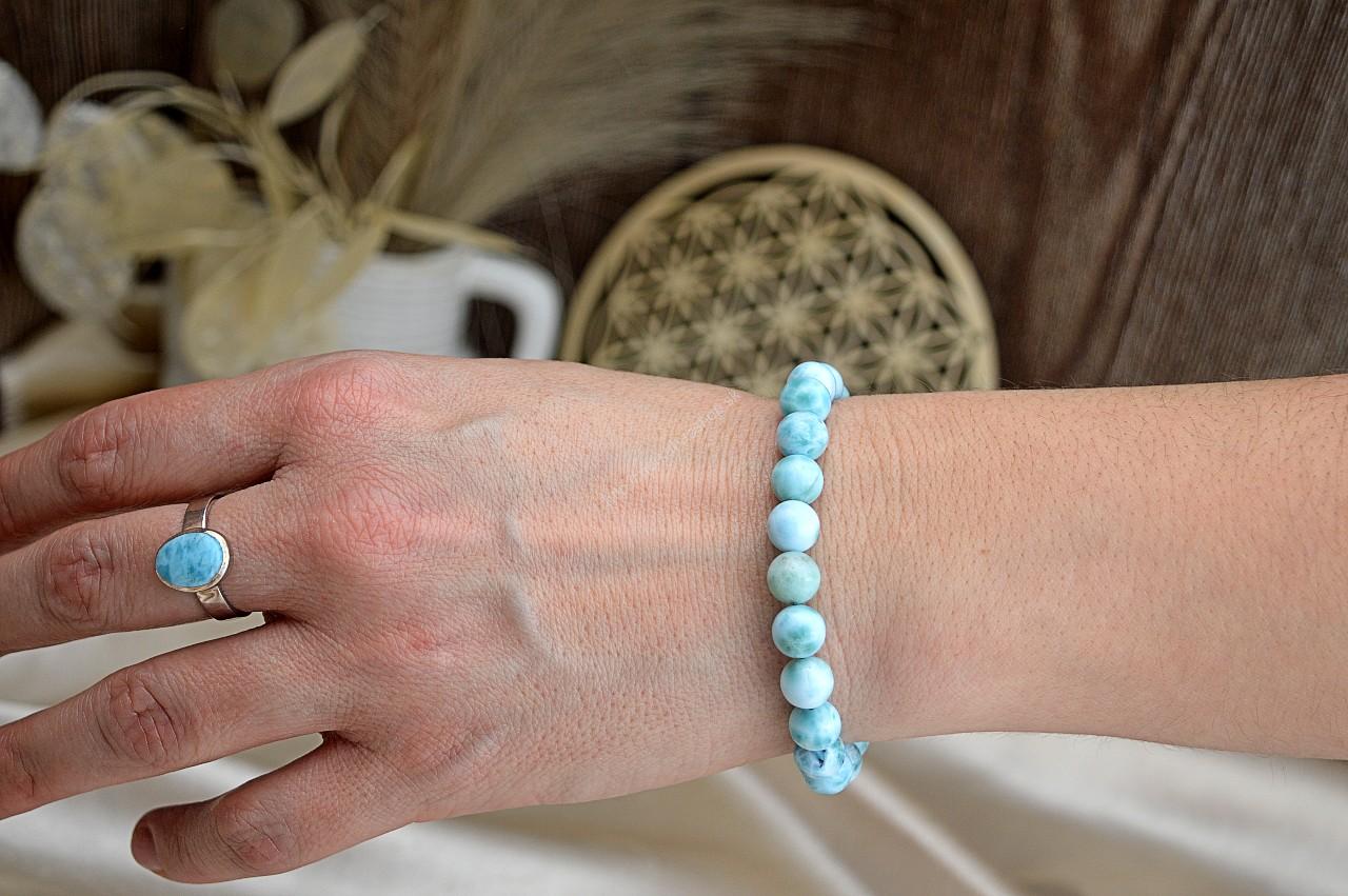 náramok LARIMAR 9,5mm EXTRA KVALITA - Energia Bohyne, Upokojuje, Komunikácia (Plejádsky kameň) – Obrázok 4