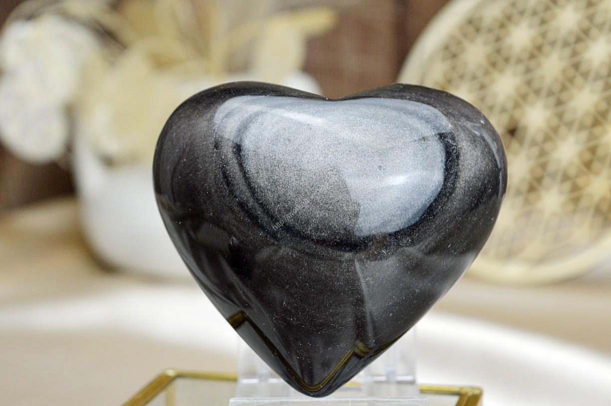 SRDCE Manifestácie a Ochrany z OBSIDIÁNU Strieborného AAA kvalita