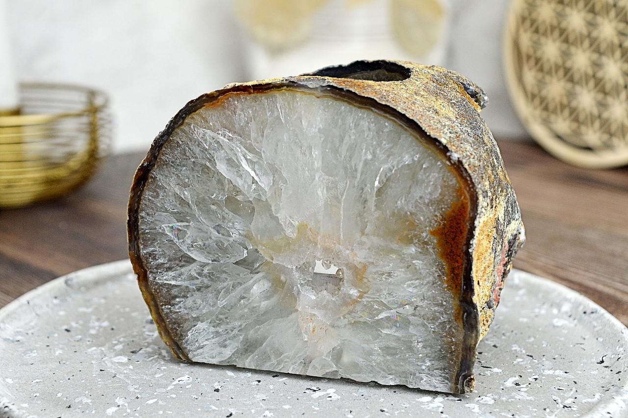 svietnik ACHÁT GEÓDA S DÚHOU #2 -Duchovný rast, Emocionálna úľava, Odvaha, Harmónia