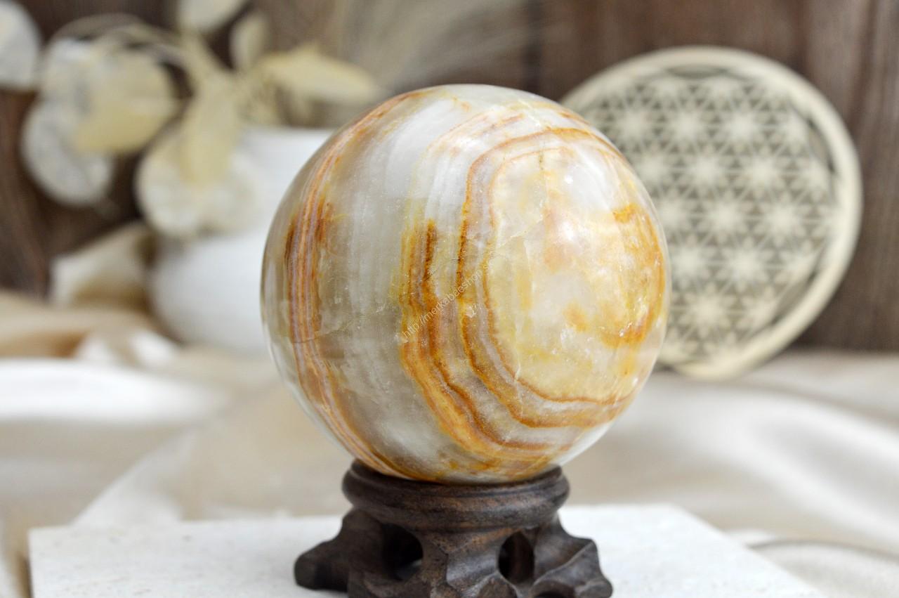 Guľa Šťastia a Duševnej Očisty zo ZLATÉHO ÓNYXU 7,5cm #1 – Obrázok 2