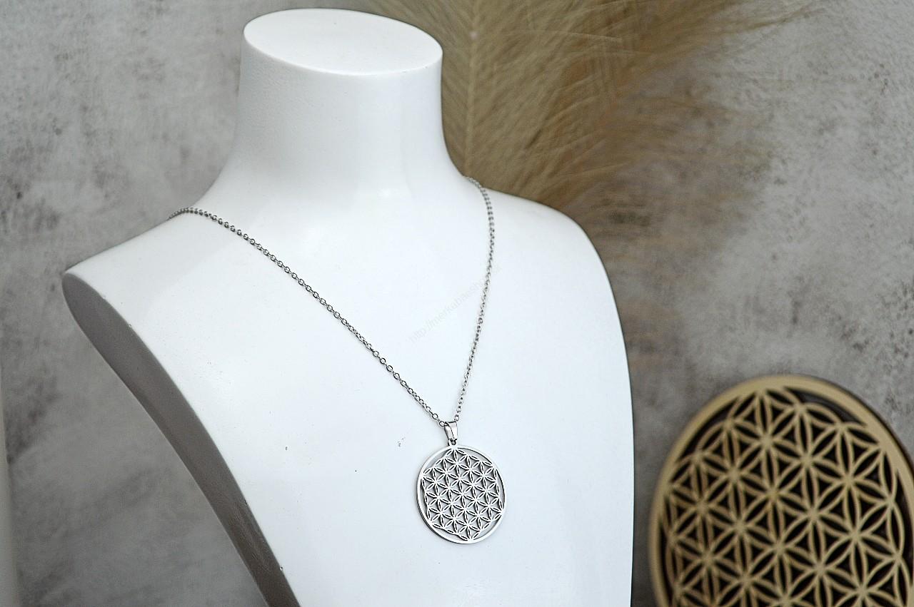 Náhrdelník KVET ŽIVOTA strieborný - Chirurgická oceľ – Obrázok 3