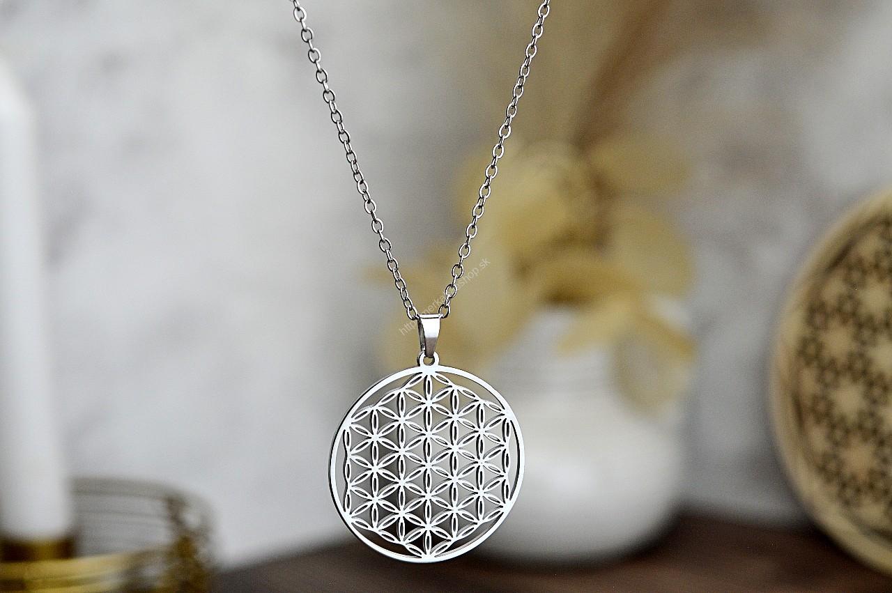 Náhrdelník KVET ŽIVOTA strieborný - Chirurgická oceľ