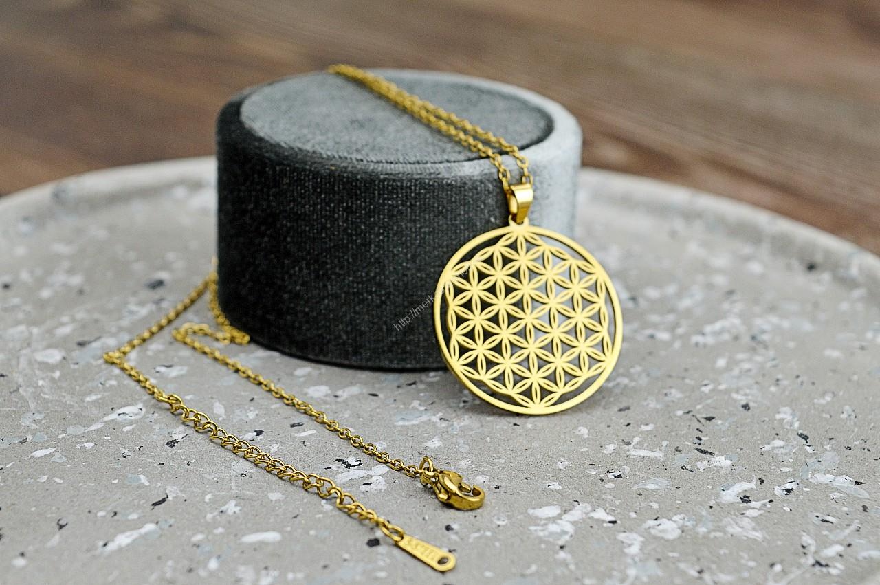 Náhrdelník KVET ŽIVOTA zlatý - Chirurgická oceľ – Obrázok 2