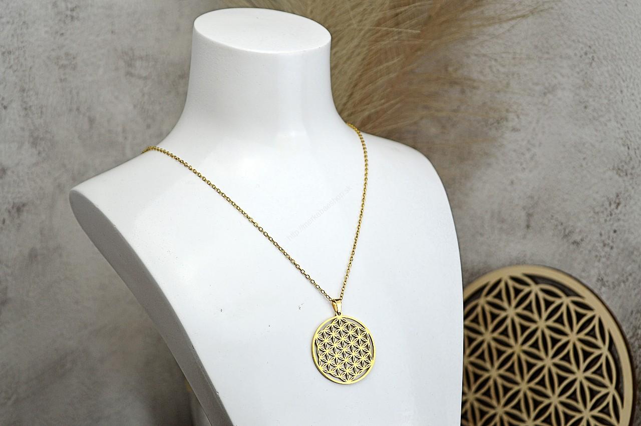 Náhrdelník KVET ŽIVOTA zlatý - Chirurgická oceľ – Obrázok 3