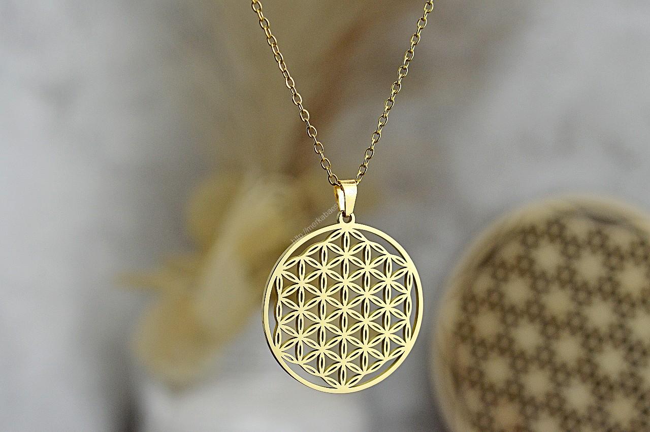 Náhrdelník KVET ŽIVOTA zlatý - Chirurgická oceľ