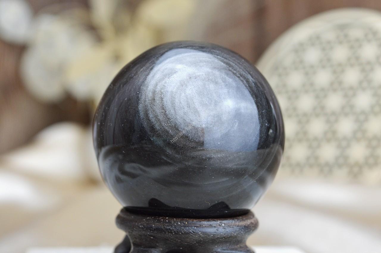 Guľa Manifestácie a Ochrany zo Strieborného OBSIDIÁNU #1 -222g-AAA Kvalita