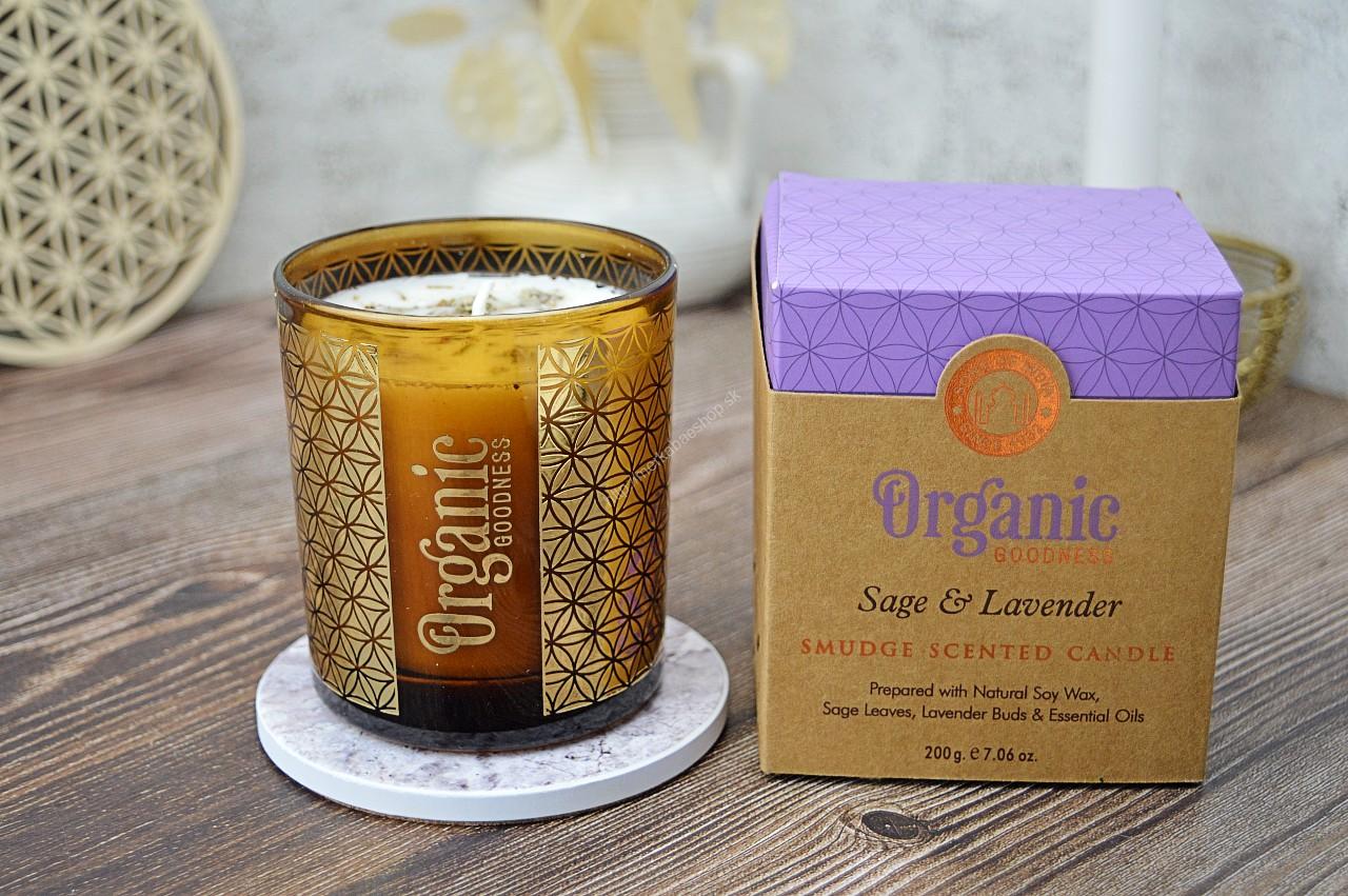 Prírodná Sójová vonná Sviečka BIELA ŠALVIA A LEVANDUĽA -Kvet Života- v skle