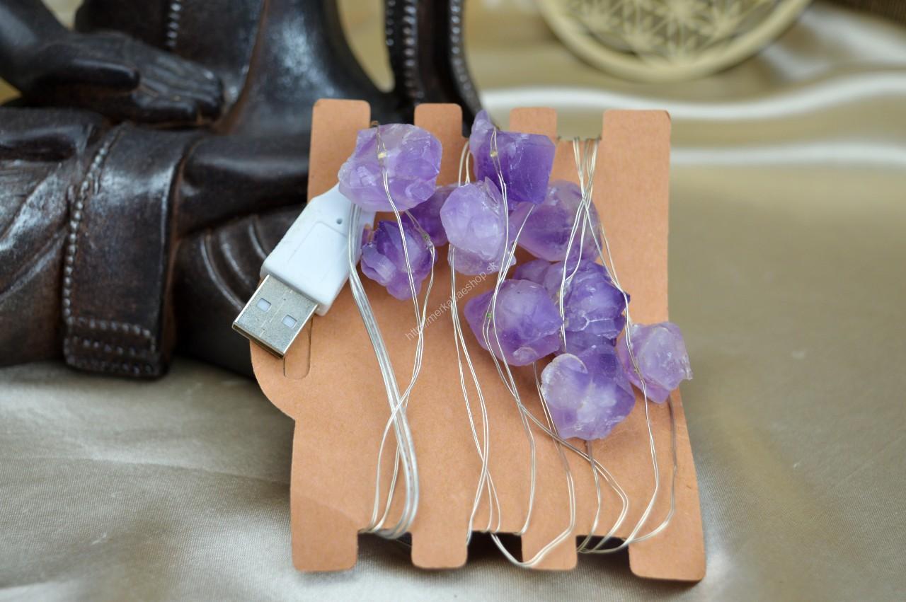 LED svetelná reťaz - surový AMETYST cca 19 kamienkov , 227cm – Obrázok 3