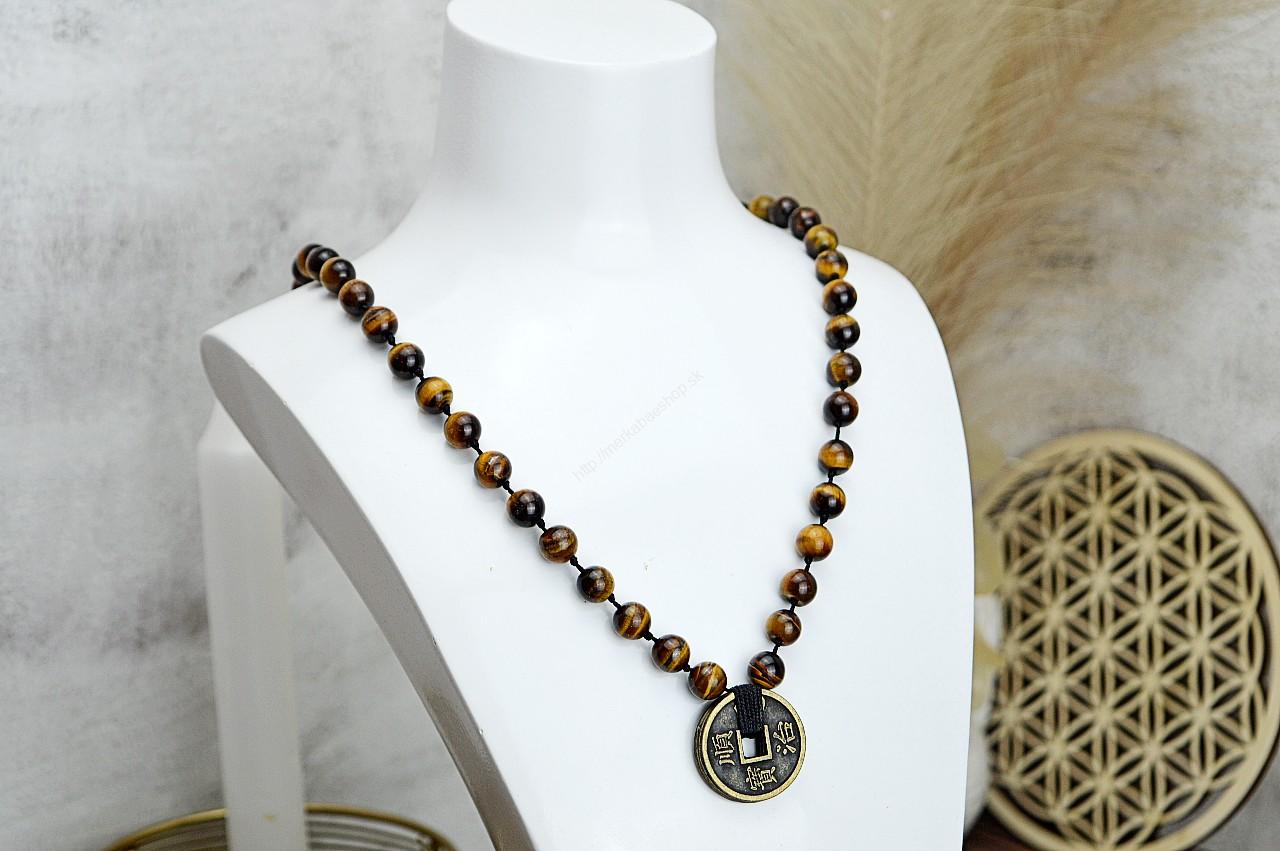 Ochranný náhrdelník TIGRIE OKO + Čínske mince - Silná Ochrana, Sila, Šťastie, Priebojnosť, Odvaha, Intuícia, Bohatstvo – Obrázok 2