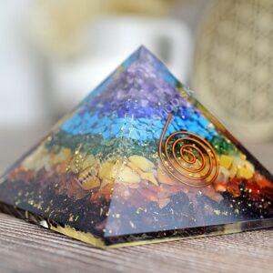 Čakrová Orgonitová pyramída/ žiarič s medenou špirálou