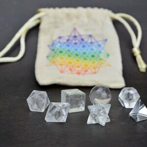 7 Dielna Sada PLATÓNSKE TELESÁ posvätnej geometrie z KRIŠTÁĽU