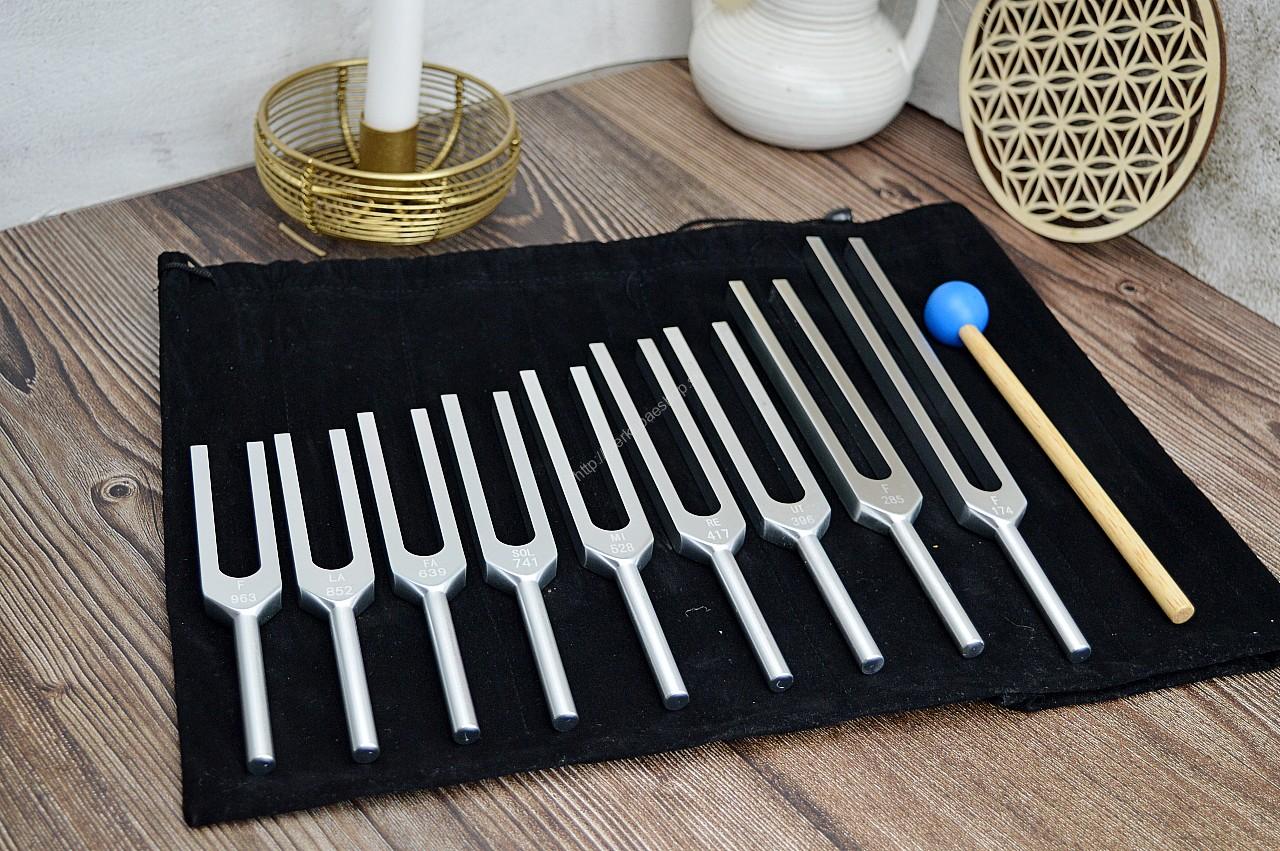 Terapeutická sada Ladičiek SOLFEGGIO - 9 frekvencii + gong a obal – Obrázok 2