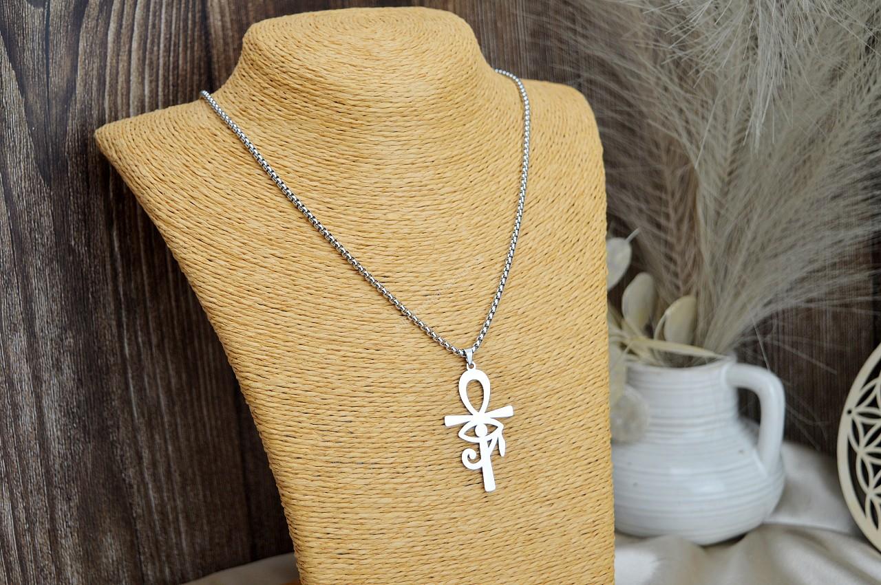 Náhrdelník ANKH+HÓROVO OKO z Chirurgickej/ nerezovej ocele strieborný