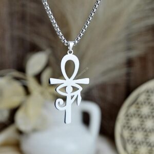 Náhrdelník ANKH+HÓROVO OKO z Chirurgickej/ nerezovej ocele strieborný