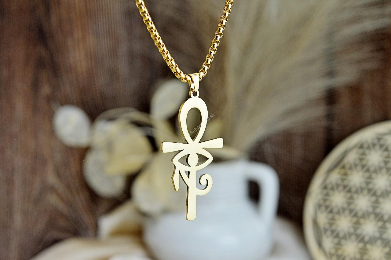 Náhrdelník ANKH + HOROVO OKO z Chirurgickej/ nerezovej ocele zlatý