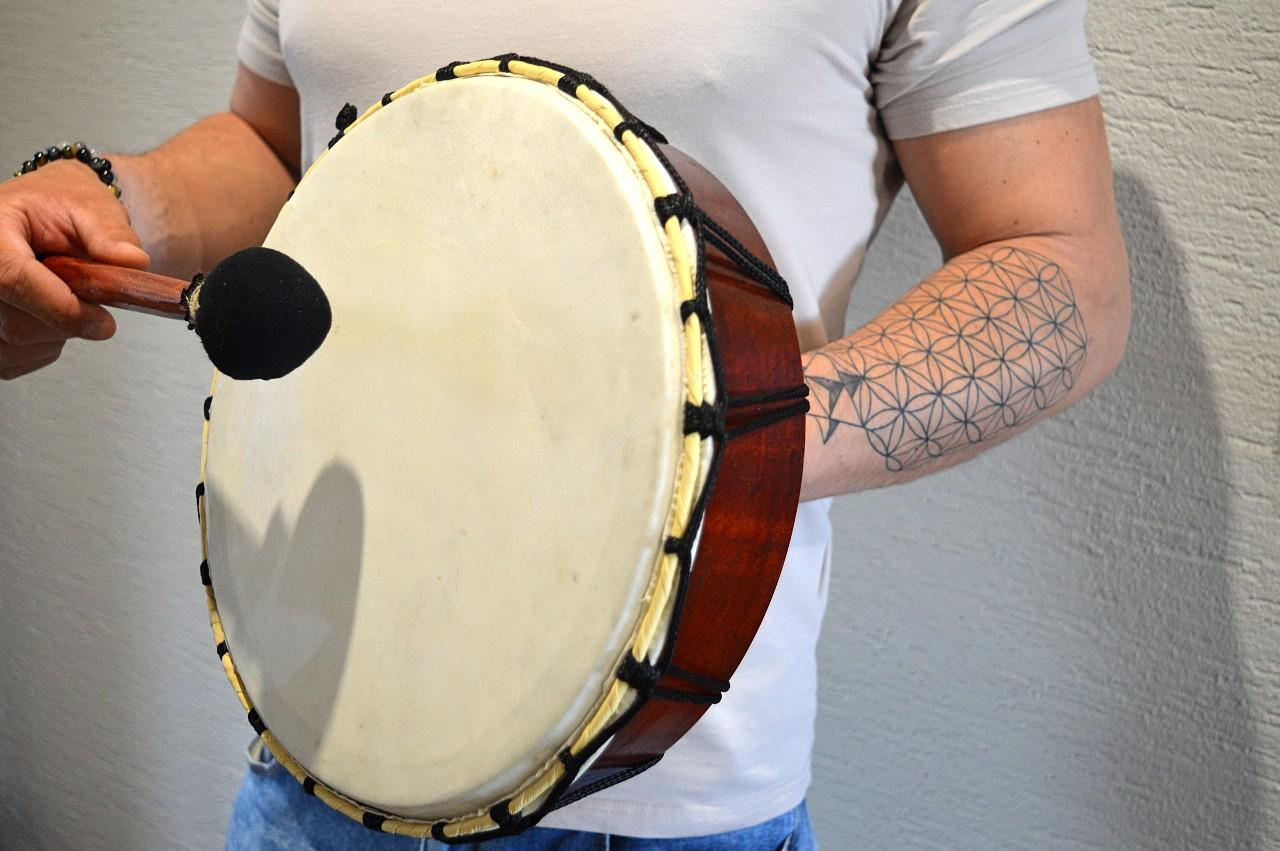 Šamanský Bubon - Kozia Koža, Drevo 33 cm s paličkou