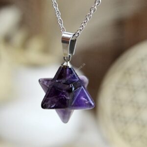 prívesok Merkaba z AMETYSTU na retiazke z Chirurgickej ocele v Darčekovom vrecúšku