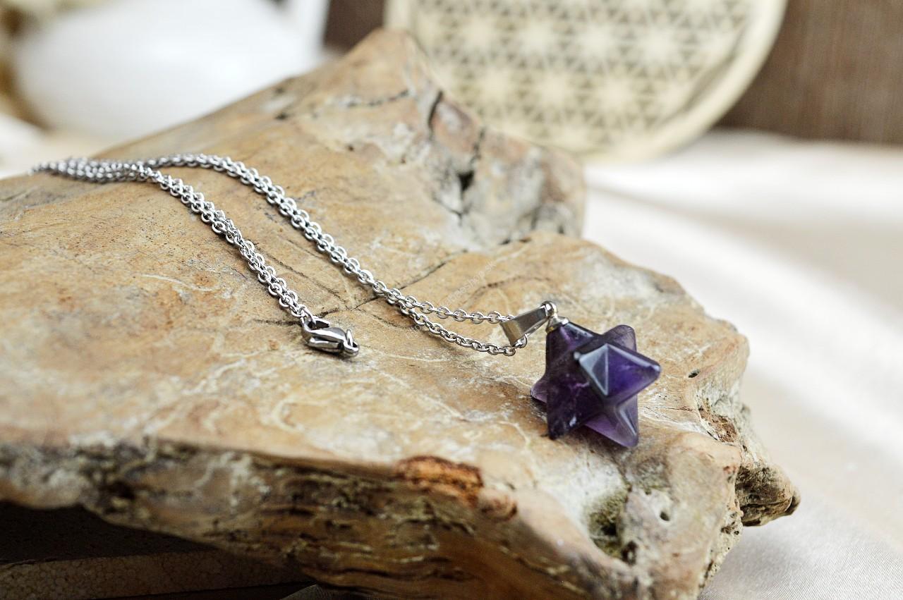 prívesok Merkaba z AMETYSTU na retiazke z Chirurgickej ocele v Darčekovom vrecúšku – Obrázok 3