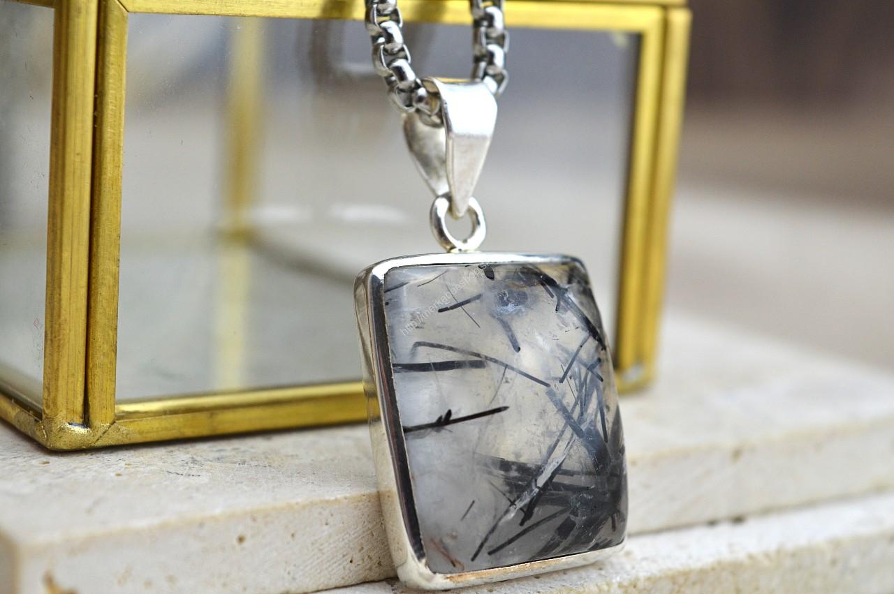 strieborný prívesok KRIŠTÁĽ S TURMALÍNOM Ag925/1000 #2– Silná Ochrana, Celková očista, Duševný vývoj, Odpustenie, Rozpustenie Blokád – Obrázok 2