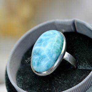 Prsteň LARIMAR #3 Ag925/1000 – Energia Bohyne, Komunikácia, Upokojenie, Znižuje prejavy paniky a úzkosti