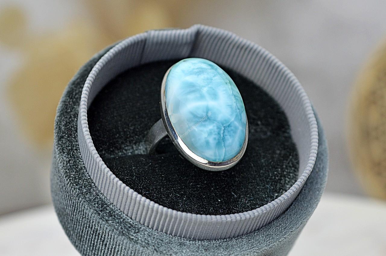 Prsteň LARIMAR #3 Ag925/1000  – Energia Bohyne, Komunikácia, Upokojenie, Znižuje prejavy paniky a úzkosti