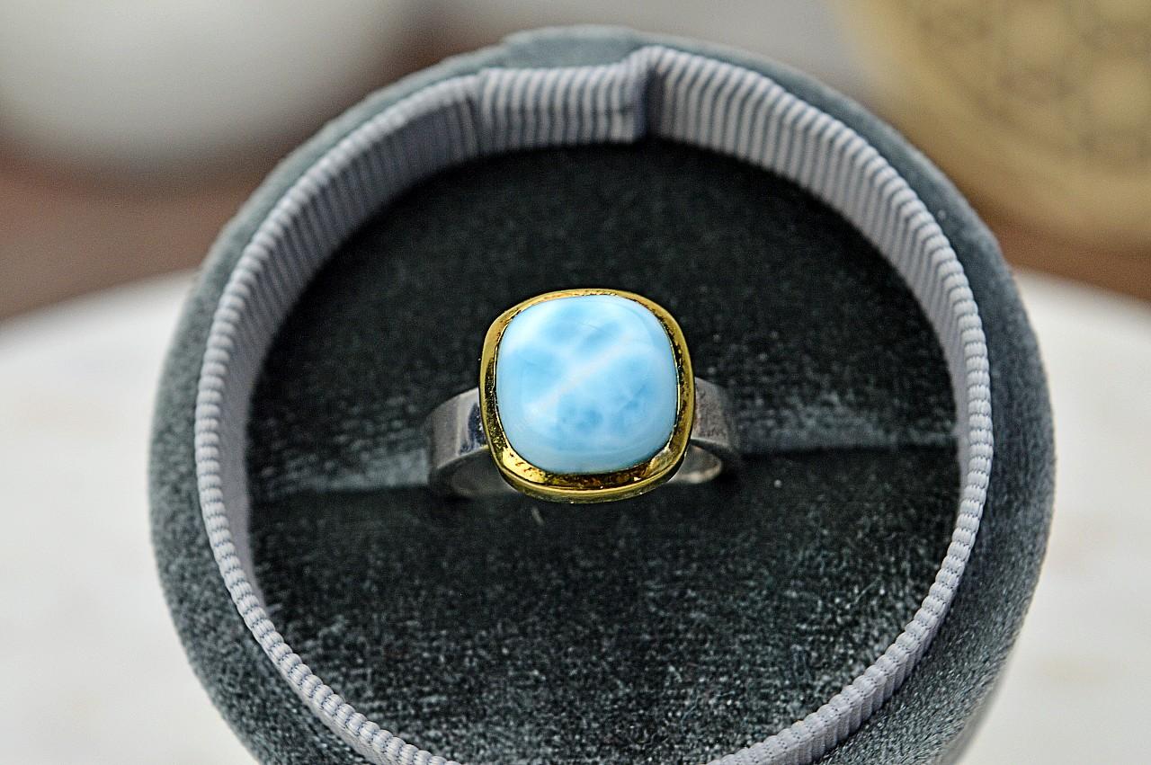 Prsteň LARIMAR #4 Ag925/1000 – Energia Bohyne, Komunikácia, Upokojenie, Znižuje prejavy paniky a úzkosti – Obrázok 2