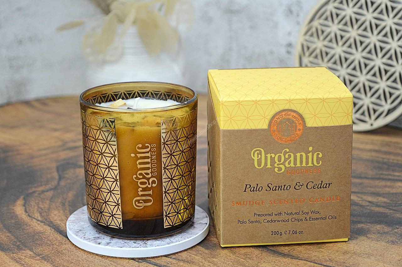 Prírodná Sójová vonná Sviečka PALO SANTO + CÉDER -Kvet Života- v skle