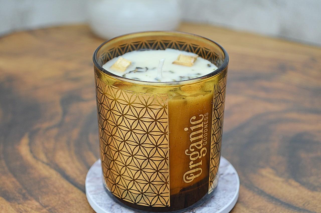 Prírodná Sójová vonná Sviečka PALO SANTO + CÉDER -Kvet Života- v skle – Obrázok 2