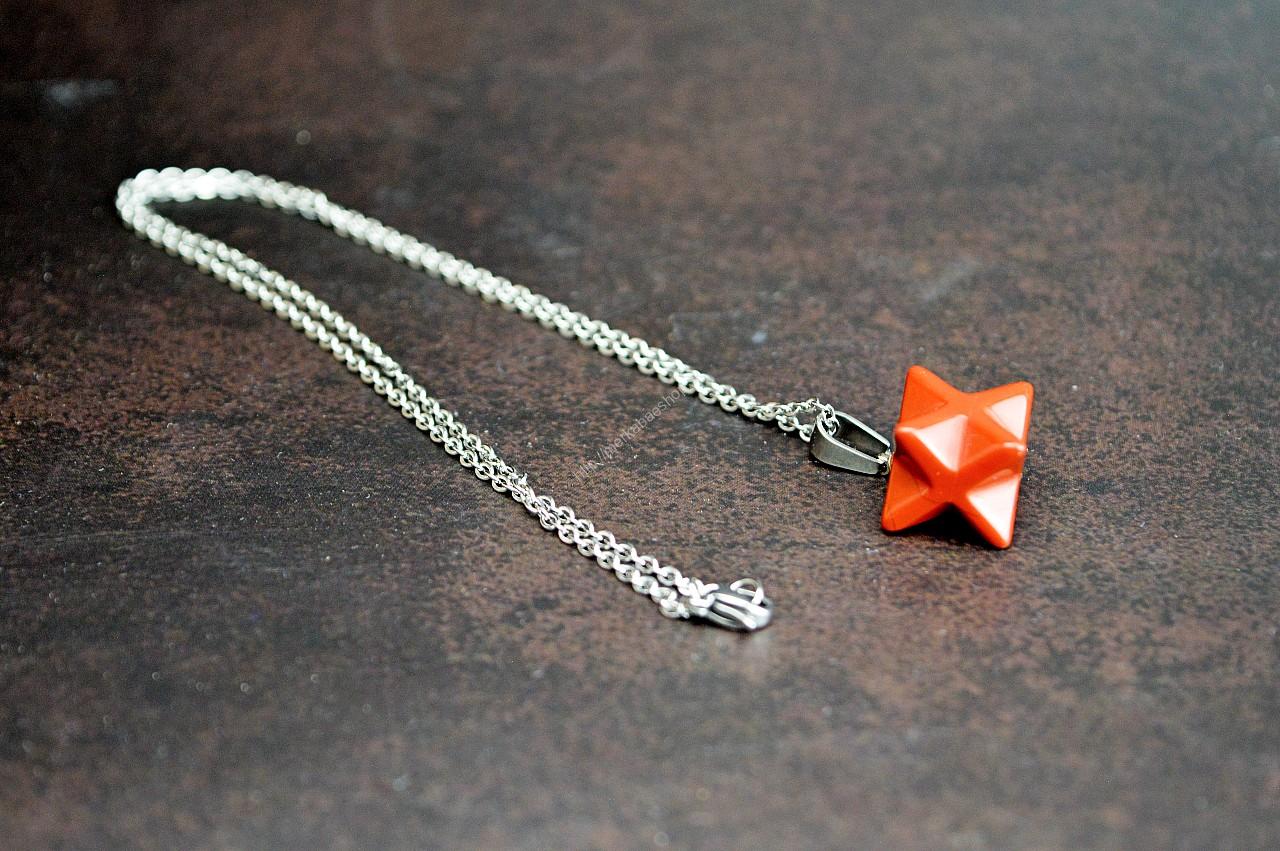 prívesok Merkaba z JASPISU ČERVENÉHO na retiazke z Chirurgickej ocele v Darčekovom vrecúšku – Obrázok 2