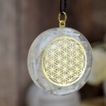 Orgonitový energetický OCHRANNÝ Amulet Kvet Života so SELENITOM (Ochrana, Harmonizácia, Anjeli, Energia)